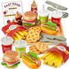 BUYGER Giochi Cucina Legno Giocattoli per Bambini 3 + Anni, Hamburger Hotdog Cibo Finto Giocattoli, Accessori Cucina Bambini, Regalo Compleanno per Ragazzo Ragazza 3 4 5 Anni