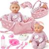 vamei Accessori per Bambola Reborn Femmina, Letto Portatile per Bambole con Vestiti per Bambola & Pannolini per Bambola Bambina & Borsa Fasciatoio & Biberon & Ciuccio, Regalo per Bambina 2 3 4 5 anni