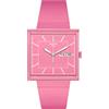 Swatch What If...Rose? / Bioceramic / orologio quadrato unisex / quadrante rosa / cassa plastica / cinturino plastica - SO34P700