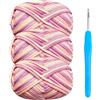 Renyiz Filato di cotone spesso per uncinetto, 3 x 50 g, per principianti, filato per amigurumi, con uncinetto da 4 mm, kit per uncinetto per principianti, misto rosa