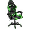 BAKAJI Sedia Poltrona Gaming Scrivana Ufficio Casa in Ecopelle Schienale Reclinabile Cuscino Lombare Poggiatesta Rotazione 360 Gradi Direzionale Altezza Regolabile Base 5 Ruote con Poggiapiedi (Verde)