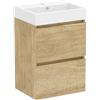 Baikal Mobile da bagno Mini. Mobile montato. 2 cassetti sospesi con lavandino. Armadio da bagno. Lavabo Ceramico. 45 cm Nature.