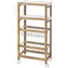 BAKAJI Carrello da Cucina Slim Salvaspazio in Legno di bambù con 2 Vassoi Estraibili 2 Ceste Portafrutta in Metallo e 4 Ruote Girevoli Carrello Casa Colore Bamboo Naturale