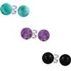 Bling Jewelry Set Di Tre Semplici Orecchini A Perno In Argento Sterling .925 Con Pietre Preziose Viola Ametista Turchese Onice Rotonde Da 8 MM Per Donne