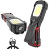AuRiver Lampada da Lavoro,Lampade di ispezione,Portatile Ricaricabile 5W LED COB Super Luminoso Luce Ispezione Torcia, Base Magnetica e Gancio Appeso,per Riparazione Auto,Garage,Emergenza (Nero/R)