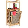 Relaxdays Scaffale con Portabiancheria, Cestino Pieghevole in Tessuto, Mobile in bambù, HLP 95x40x30 cm, Naturale/Grigio, 1 pz