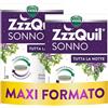 ZzzQuil Tutta La Notte Integratore Per il Sonno, Melatonina con Valeriana, Melissa e Vitamina B6, con rilascio prolungato di melatonina ed estratti botanici per 8 ore, 28 x 2 Compresse