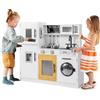HOMASIS Cucina Giocattolo per Bambini in Legno, Cucinetta per Bambino con Rubinetto, Lavatrice, Forno a Microonde e Fornello a Gas Sonoro e Luminoso, Cucina per Bambini da 3+ Anni (Modello 2, Bianco)