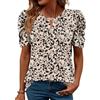 iWoo Camicia da donna con scollo a V, elegante, a tunica, a maniche corte, casual, estiva, pieghevole, a maniche sbuffo, Albicocca Nero Fiori, XL