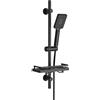 Görbach Colonna Doccia in Acciaio inox con Mensola per doccia, Barra Doccia 70cm Asta Doccia Saliscendi con Doccetta a 3 Getti, Supporto per Soffione Doccia e Tubo per Bagno Rettangolare nero opaco