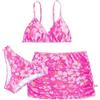 Generic Ragazze Bikini Set 2025 Ruffle Bustier Bikini Slip Stampato Estate Bambina Tankini con Copricostume Costume da Bagno con Foglie Costume da Bagno per Vacanza per Bambina 6-10 Anni