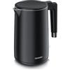Arendo - Bollitore in acciaio inox - 1,5 litri - 2200 Watt - Design a doppia parete - Controller a 360° - Senza BPA - Protezione contro il surriscaldamento e il declino - nero opaco