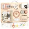 Joyreal Pannello Sensoriale Bambini Montessori Legno - Busy Board Giochi Montessori Tavola Sensoriale con Carillon Specchio Neonati Giochi Educativi Regalo