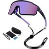 NAMIS Occhiali Ciclismo Uomo Donna UV400 Occhiali Veloci Regolabile Occhiali Bici Viola Occhiali Running Antivento Occhiali da Sole Sportivi Polarizzati per Sci MTB Alpinismo Corsa Baseball