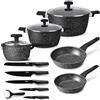La Moustache - Batteria da Cucina Onix di 8 Pezzi, Pentole e Padelle induzione in Alluminio, Set di 5 Coltelli Professionali e Pelapatate, Antiaderenti e Inossidabili, Adatti a Tutte le Cucine