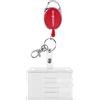 WEBBOMB® Porta badge per 1 - 2 carte di credito, colore rosso, blu o nero, in plastica rigida con cordino JoJo, moschettone portachiavi e clip in metallo (rosso)