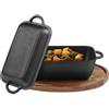 Navaris Pentola in Ghisa da Forno con Coperchio - Pentole e Padelle per Cuocere il Pane - Forno Olandese 3,8l Nero - Casseruola 2 Manici - Padella 2 in 1 - per Ogni Piano Cottura