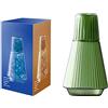 TITA-DONG Set di Caraffa e Bicchiere per Acqua da Comodino Vintage da 34 Once, Caraffa per Acqua da Notte Classica da Comodino in Vetro a Strisce con Bicchiere in Vetro, Brocca per Acqua in Vetro(Verde)