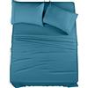 Utopia Bedding Set di lenzuola per letto matrimoniale, 4 pezzi, in microfibra spazzolata, resistente al restringimento e allo sbiadimento, facile da pulire (completo, blu denim)