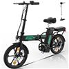 HITWAY bici elettriche e-bike bici da città pieghevoli 10.4h batteria, chilometraggio elettrico può raggiungere 35-70 km, 250 W / 36 V / 8.4Ah batteria, Max,Black green