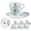 DRW Set 6 tazze con piatto in porcellana decorate con fiori, tazza: 7,5 x 7,5 x 9 cm