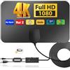 Yowrepu Antenna TV Interna Digitale Terrestre - Antenna da Interno per Smart TVs e Vecchie TVs (con Decoder Digitale DVB-T/T2), con Amplificata Potente, Cavo Coassiale da 5 m e Connettore maschio di Tipo F