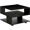 HOMCOM Tavolino da Caffè Asimmetrico con Ripiani, Tavolino da Salotto Quadrato in Legno con Piedini Regolabili, 60x60x45cm, Nero
