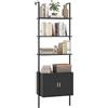 RELAX4LIFE Libreria Scaffale a Scala, Scaffale a 5 Ripiani con Armadio, Struttura in Metallo, Mobile per Salotto, Studio, Ufficio e Cucina (Nero,60 x 35 x 184 cm)