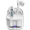 Music Hero Auricolari TWS ICY, cuffiette wireless trasparenti con custodia di ricarica, autonomia di 3 ore per musica e chiamate, microfono integrato, cavo di ricarica USB-C incluso
