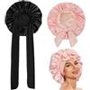 MUYAPAY 2 Pezzi Cuffia Seta Capelli Notte Cappello Cofano Satin Donna Arricciata, Cuffia Doppio Strato con Fascia Regolabile Elastico in Seta Incluso Doccia per Capelli Ricci Lunghi