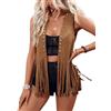 LYSINK Gilet da donna con nappe anni '70, hippie, cowgirl, western, in finta pelle scamosciata, rivetti senza maniche, con frange, streetwear, Ba Marrone Scuro, S