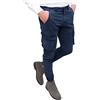 Evoga Pantaloni Uomo Cargo in Cotone con tasconi Laterali Slim Fit Chino Jeans (46, Blu Scuro)