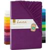 Lavea Lenzuola con angoli jersey - Serie Maya, 100% cotone, Finitura di alta qualità, con elastico perimetrale, certificato Oeko-Tex Standard 100, Cotone, Viola scuro, 140x200-160x200cm