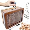 RUOXIXI Salvadanaio in Legno,Riutilizzabile Salvadanaio con contatore e 1 Pennarello,Money Box Retrò Scatola di Risparmio con Numeri Obiettivi di Risparmio e Importi da Spuntare,Obiettivo di Risparmio 1000€
