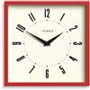 Jones Clocks® Box Orologio a parete | Orologio quadrato retrò | 25cm | Rosso | Numeri facili da leggere | Orologio perfetto per cucina o da ufficio