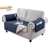 RAPRAP Copridivano 100% impermeabile con tasche laterali, protezione per divano a 2 posti, per bambini, animali domestici, cani, resistente, antiscivolo, a due posti, lavabile, blu navy, 2 posti