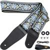 VOHALO Tracolla per Chitarra Acustica ed Elettrica, Spallaccio Imbottito Extra, Design Floreale Vintage, Lunghezza Regolabile 100-150cm, Include Plettri & Accessori Blu