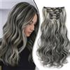 Dcbaboo Extension Capelli a Clip Ricci 6PCS Clip in Hair Extension Capelli Finti Lunghi Posticci per Capelli Mossi Estensioni con Clip Ondulati Sintetici Naturale per Donna, Nero Naturale & Biondo