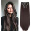 Gairyan Extension Clip Capelli Lisci Cioccolato 6pcs Extension Capelli Finti Clip Posticci per Capelli Naturali Sintetici Clip in Hair Extension Morbido Parrucchino Lungo Dritto Full Head