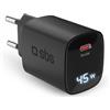 SBS Alimentatore LCD 45W USB-C, Tecnologia GaN, Power Delivery (PD), Ricarica Rapida, Caricabatterie USB C con Display LCD, Caricatore per iPhone, Samsung, Notebook, Nero