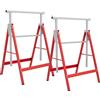 HOMCOM Set 2 Cavalletti da Lavoro Telescopici 80-130 cm Pieghevoli, in Acciaio Q195, 68x58x80 cm, Rosso e Argento | Aosom Italy