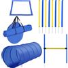 PawHut Attrezzatura sportiva di agilità per cani completo ostacolo, tunnel, slalom, zona riposo + sacca di trasporto blu giallo