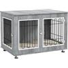 PawHut Gabbia per cani animali gabbia di cane su piede con cuscino removibile acciaio effetto legno 90 x 58 x 65 cm grigio