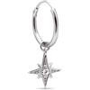 SINGULARU - Orecchino Singolo Cerchio Stella Polare. Argento Sterling con Placcatura in Rodio e Zircone. Gioielli da Donna