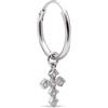 SINGULARU - Orecchino Singolo Cerchio Croce. Argento Sterling con Placcatura in Rodio e Zircone. Gioielli da Donna
