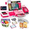 maysida Cassa Giocattolo per Bambini, Supermercato con Microfono/Scanner/Scontrino/Soldi Finti/Pos/Carte di Credito/Giochi Alimentari e Calcolatrici Reali