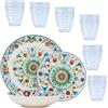 Namai Casa Servizio Piatti Millefiori 18 Pezzi + 6 Bicchieri Acqua - Stile Mediterraneo e Gioia a Tavola