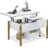 YITAHOME Tavolino da Caffè con Altezza Regolabile, 4 in 1 Tavolino Multifunzionale con Spazio di Archiviazione Tavolino da Caffè Trasformabile in Tavolo da Pranzo per Soggiorno, Marmo Bianco