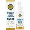 Surpass-Care SURPASS Protezione Solare Sportiva SPF 30 | Spray Olio Secco Invisibile | UVA + UVB Protezione Solare a Lunga Durata | Resistente all'Acqua e al Sudore | Senza Octocrilene | EcoSun Pass | 100 ml