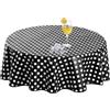 Romanstile Tovaglia cerata antimacchia plastificata rotonda 100cm Pois nero e bianco,350GSM,eleganteTovaglia antimacchia da esterno,Tovaglia 100% impermeabile,pic nic da prato,Compleanno，Ristorante